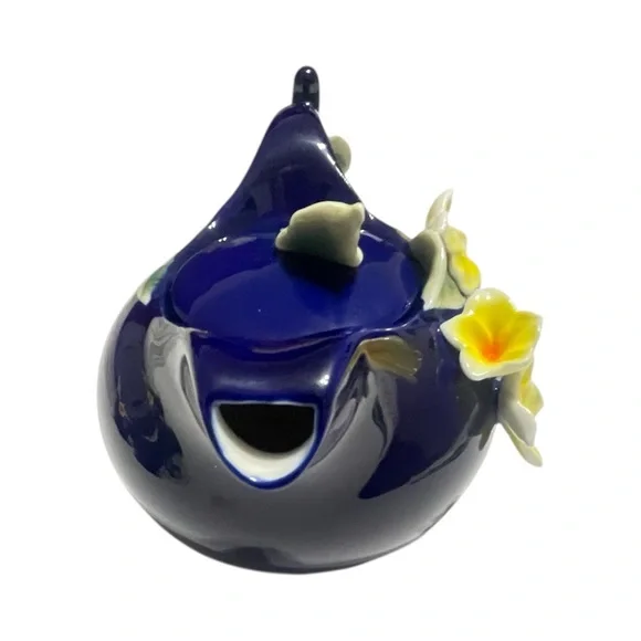 Sorelle Fine Porcelain Tea SetCobalt Blue With Yellow Jasmine Flowers. 8 Pieces - Picture 8 of 8